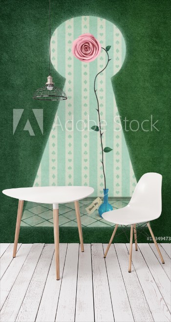 Bild på Background for postcards and illustrations with keyhole and rose in blue bottle
